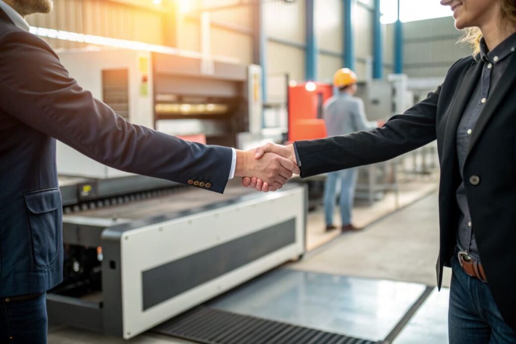 Рукопожатие между деловым партнером и менеджером лизинговой компании