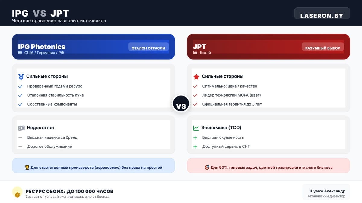 Инфографика сравнения лазерных источников ipg и jpt